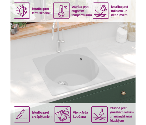 Virtuves Izlietne Balts 48 X 48 X 20.5 Cm Granīts Vidaxl