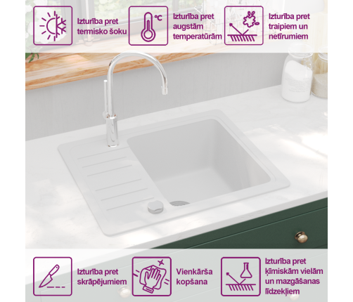 Virtuves Izlietne, Viena Bļoda, Balts Granīts Vidaxl