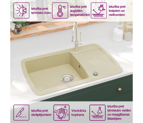 vidaXL virtuves izlietne, viena bļoda, balta, granīts