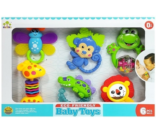 Set of Rattles Chews Coloured Animals Teddy Bear Frog