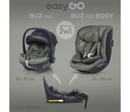 EasyGo Buz Pro 0-13 кг и EasyGo Buz Pro Body 0-36 кг Greener Детское автокресло 2в1