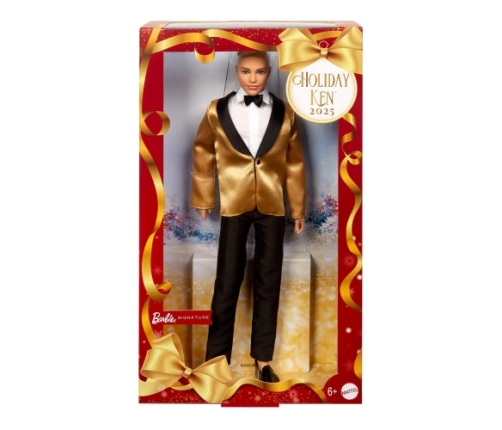Mattel - Barbie Signature 2025 Holiday Blonde Ken Doll Wearing Full Suit With Golden Jacket