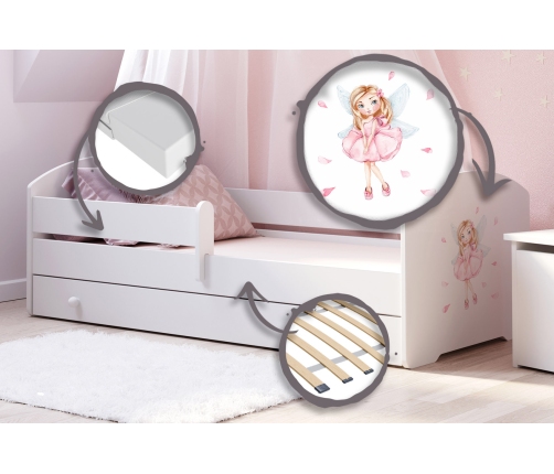 Детская кровать LUK с ящиком и матрасом 140x70 Girl with wings