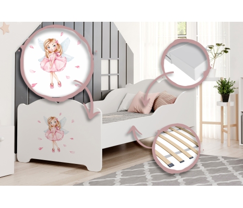 Детская односпальная кровать с ящиком и матрасом Anna Girl with wings 140x70