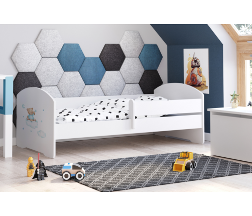 Bērnu gulta LUK 140x70 ar aizsargmaliņu un matraci Blue teddy bear