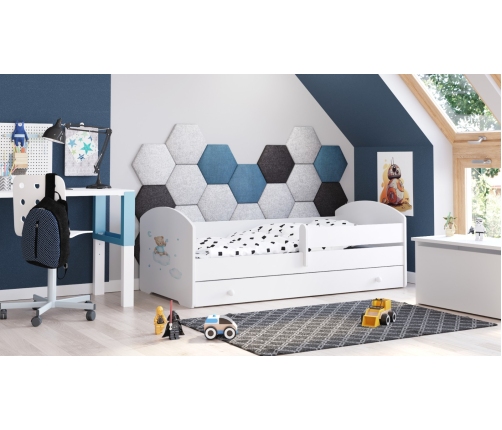 Bērnu gulta LUK 140x70 ar atvilktni un matraci Blue teddy bear