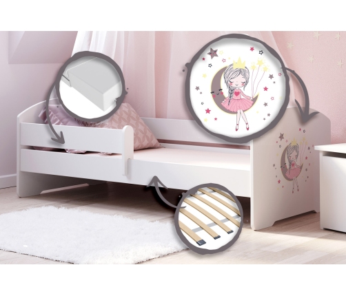 Bērnu gulta LUK 140x70 ar aizsargmaliņu un matraci Sleeping princess