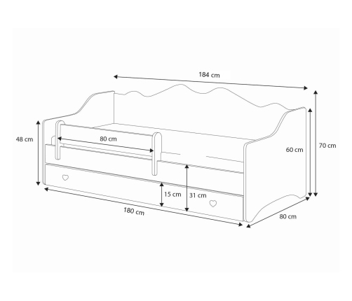 Bērnu pusaudžu gulta Emma ar matraci 180x80 Grey