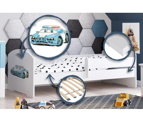 Детская кровать LUK 140x70 с бортиком и матрасом Police