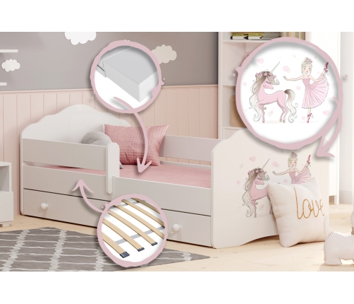 Детская кровать FALA 140x70 с ящиком Girl with unicorn