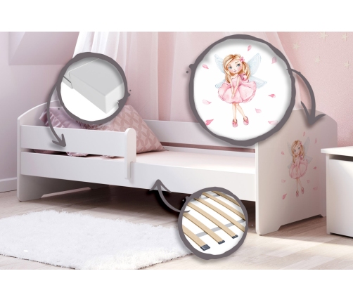 Bērnu gulta LUK 140x70 ar aizsargmaliņu un matraci Girl with wings