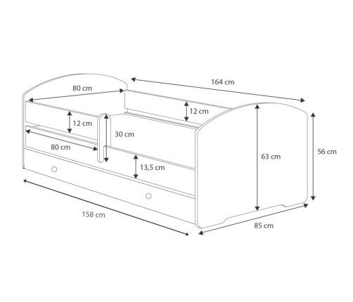 Детская кровать LUK с ящиком и матрасом 160x80 Unicorn horn