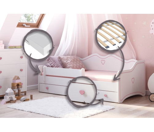 Bērnu pusaudžu gulta Emma ar matraci 180x80 Pink