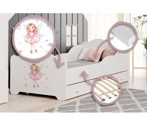 Bērnu gulta Anna 160x80 ar atvilktni Meitene ar spārniem