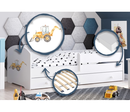 Детская кровать LUK с ящиком и матрасом 160x80 Excavator