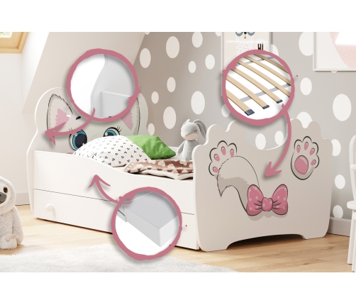 Односпальная кровать Pink Cat 160x80 с ящиком и матрасом