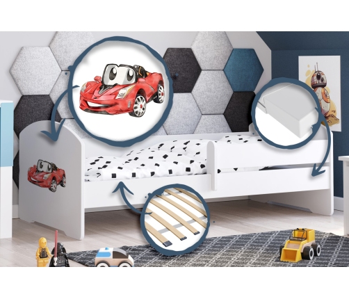 Bērnu gulta LUK 140x70 ar aizsargmaliņu un matraci Racing car