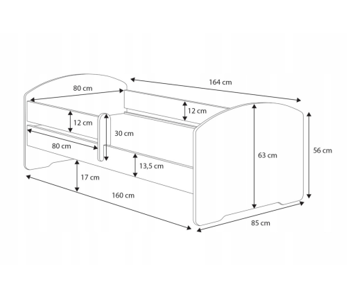 Детская кровать LUK с ящиком и матрасом 160x80 Train