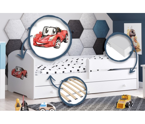 Bērnu gulta LUK ar atvilktni un matraci 140x70 Racing car