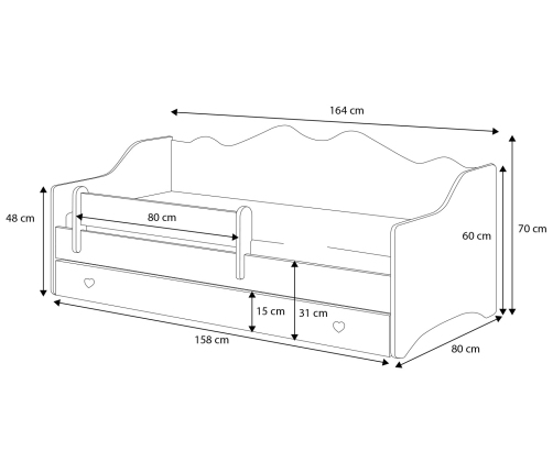 Детская кровать Emma 160x80 с матрасом Grey