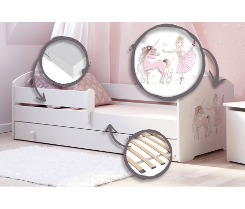 Детская кровать LUK с ящиком и матрасом 160x80 Girl with unicorn