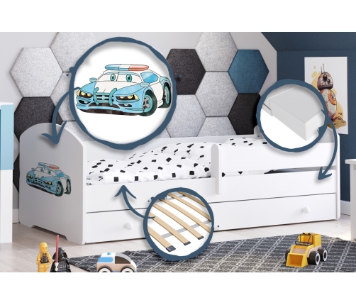 Детская кровать LUK с ящиком и матрасом 160x80 Police