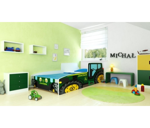 Детская кровать-машина RIKO 140x70 с матрасом, Зеленая