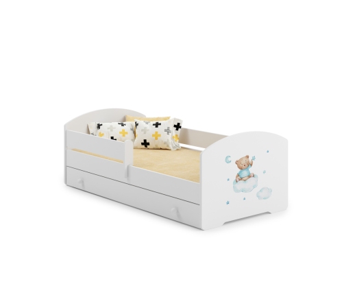 Детская кровать LUK 160x80 с ящиком и матрасом Blue Teddy Bear