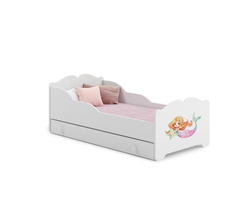 Детская односпальная кровать с ящиком и матрасом Anna Mermaid 140x70