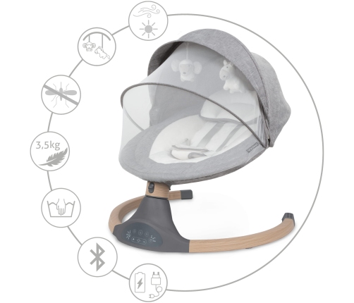 Šūpuļkrēsliņš Kidwell LUXI Dark Melange/Wooden