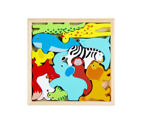 Wooden Puzzle Animals to Match Lion Rabbit
