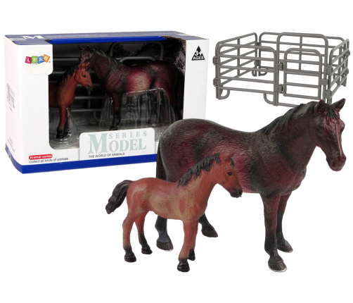 Set of 2 figurines Horse with foal and pen