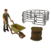 Large Farm Animals Figure Set Farmer with wheelbarrow and farmyard 11 Pcs