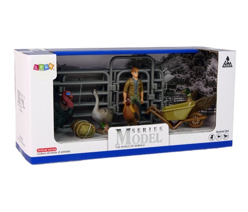 Large Farm Animals Figure Set Farmer with wheelbarrow and farmyard 11 Pcs