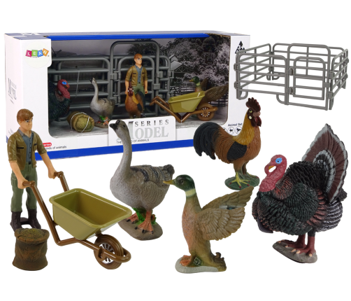 Large Farm Animals Figure Set Farmer with wheelbarrow and farmyard 11 Pcs