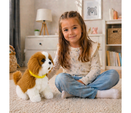 Interactive Plush Dog Soft fur Cavalier breed Stroke its head and learn its functions