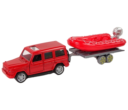 Fire brigade vehicle set pull motorboat Jeep Red