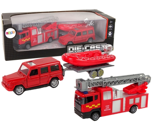 Fire brigade vehicle set pull motorboat Jeep Red