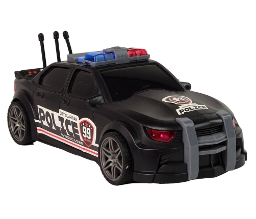 Sports Car Opening Trunk Police Lights Sounds Black 1:16
