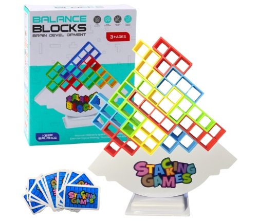 Tetris Tower Balancing Skill Game 48 Blocks 22 Color Cards