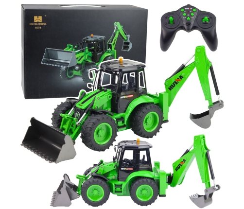 Remote Control Backhoe Loader RC Lights Sound Green Huina 1:14