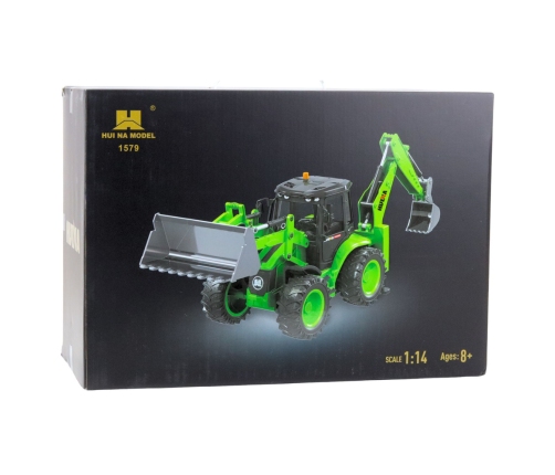 Remote Control Backhoe Loader RC Lights Sound Green Huina 1:14