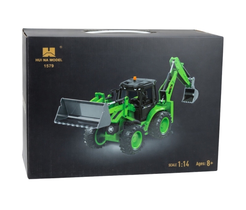 Remote Control Backhoe Loader RC Lights Sound Green Huina 1:14
