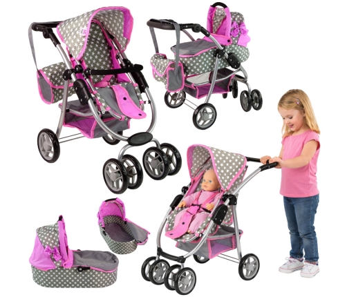 Leļļu rati 2in1 Pink Stars