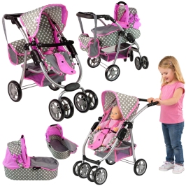 Коляска для кукол 2в1 Dark Pink Stars