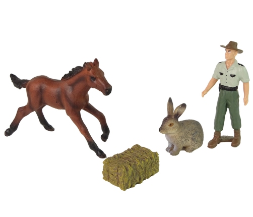 Set of Animal Figurines Horse Hare Farmer