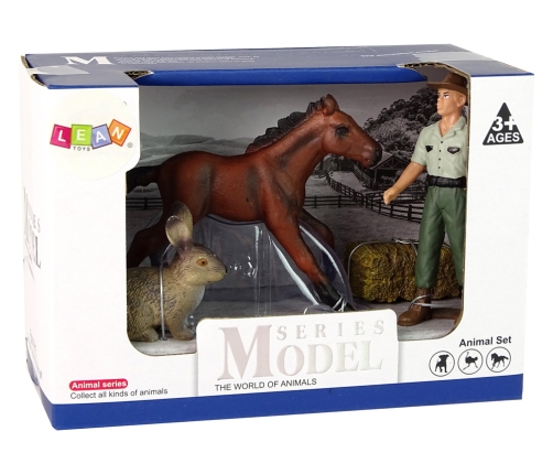 Set of Animal Figurines Horse Hare Farmer