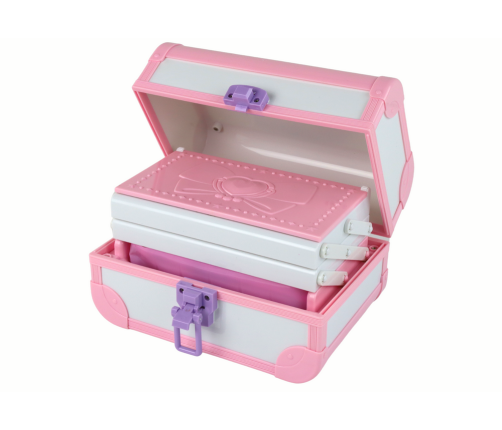 Set of beauty cosmetics for make-up doing nails in a pink case