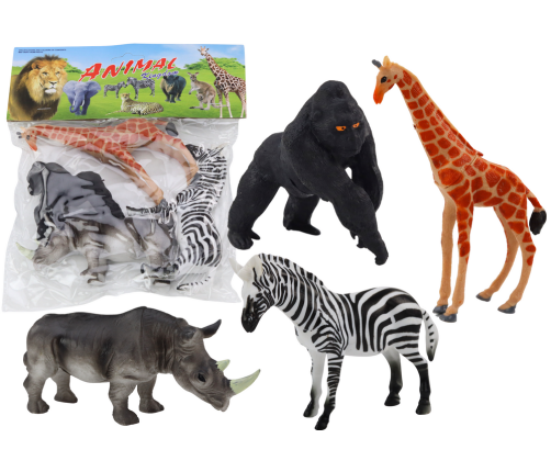 Set of African Animal Figurines 4 Pieces Giraffe Gorilla
