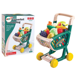 Shopping cart for children, set of vegetables and fruits, green